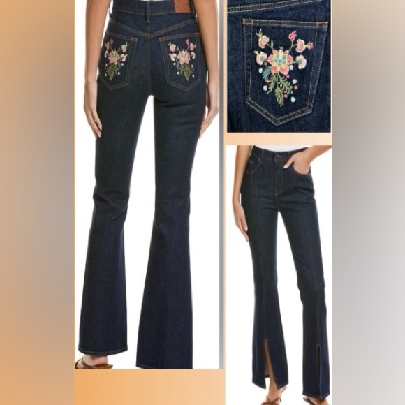 Johnny Was Denim - Johnny Was Dark Indigo Jeans w/ Embroidered Pockets/Front Seams & Slits/Size 6